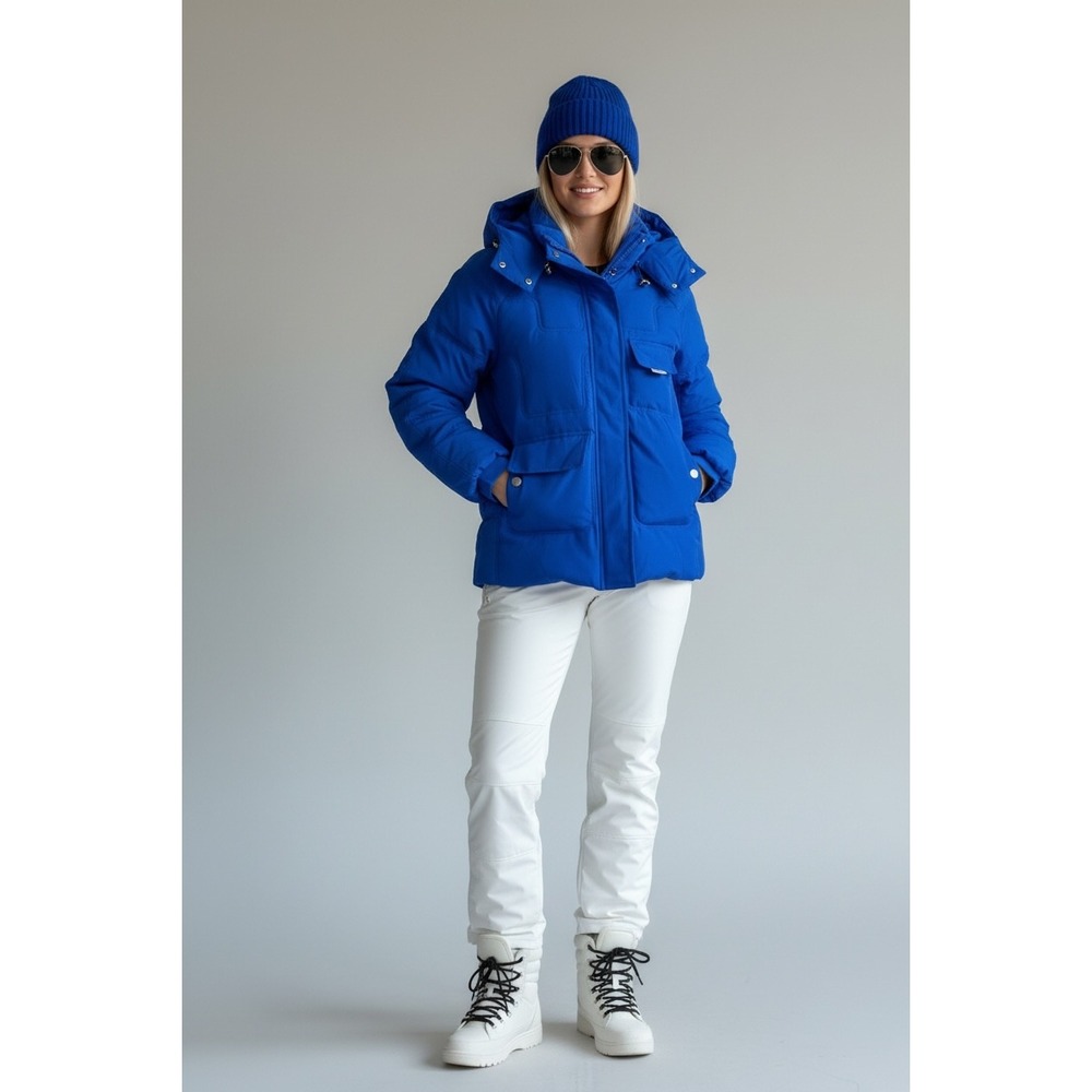 NEW Electric Blue Hooded Puffer Utility Jacket Size Medium Padded Winter Coat